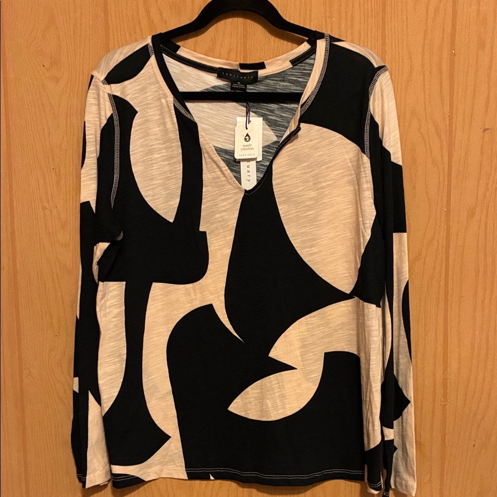 Sanctuary Black and Cream Abstract Long Sleeve Top